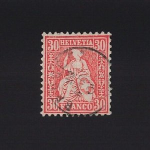 Switzerland Sc #46 (1862-4) 30c vermilion Helvetica Used Brugg CDS VF