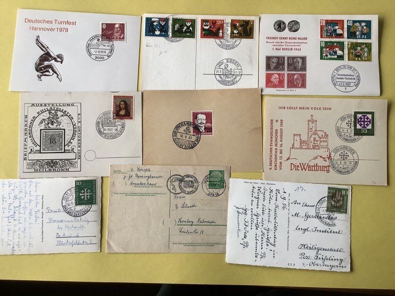 Germany Postcard 9 postal stamps covers items Ref A576 