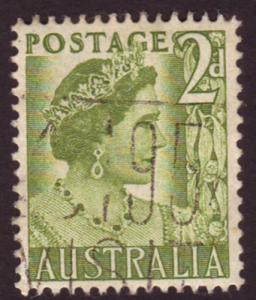 Australia 1951 Sc#231, SG#237 2d Green Queen, Queens, Royalty USED