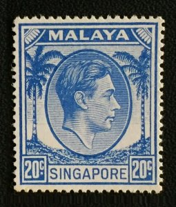 Straits Settlements SINGAPORE 1948 KGVI 20c P17½ MNH SG#24a M3545