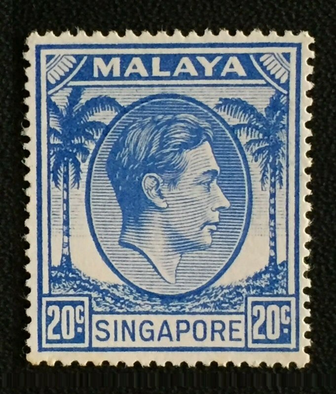 Straits Settlements SINGAPORE 1948 KGVI 20c P17½ MNH SG#24a M3545