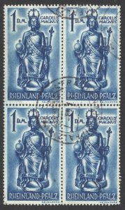 Germany Rhine Palatinate Sc# 6N29 Used block/4 1948 1dm Statue of Charlemagne