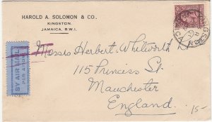 JAMAICA cover Kingston,  21 April  1932 - The 9d  air mail rate to England