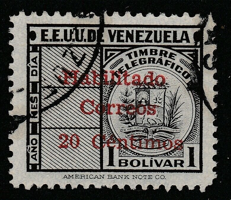 Venezuela 1951 surch 20c on 1b used South America A4P53F69