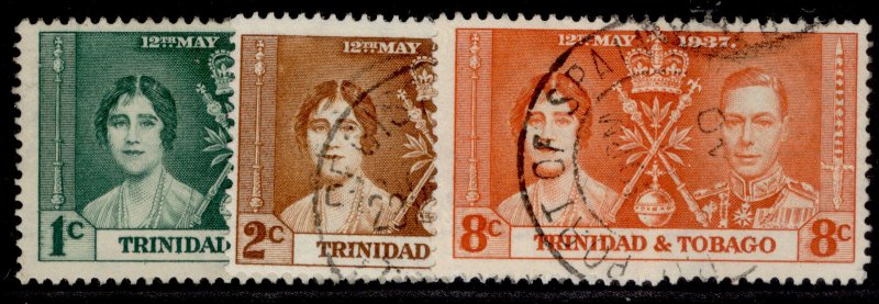 TRINIDAD & TOBAGO GVI SG243-245, 1937 CORONATION set, FINE USED.