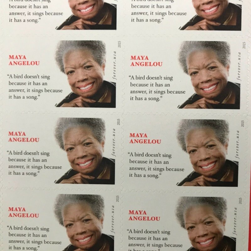 4979    Maya Angelou Poet   MNH Forever sheet of 12    FV $6.60   Issued in 2015