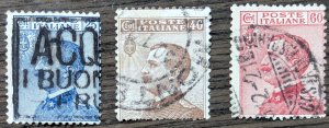 Italy, Scott 100, 104, & 107. Released 1907, 1908, & 1917. Used & were hinged.