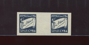 CUBA 347P VARIETY 1937 4c JOSE MARTI Imperf Blue Plate Proof Gutter  PAIR