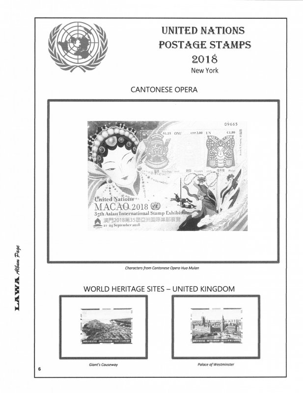 2018 UNITED NATIONS  ISSUES SUPPLEMENT – LAWA Album Pages