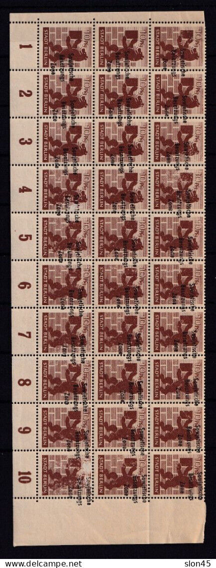 Germany 1948 Occ Soviet Zone Part Sheet (30st) Plate numbers Overprint ...