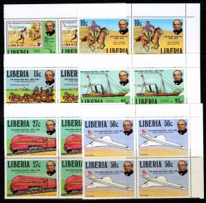 Liberia 1979 Sc#842/847 CONCORDE/TRAIN/STEAMSHIP/UPU/ROWLAND HILL Block of 4 MNH