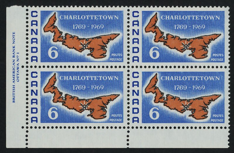 Canada 499i BL Plate Block MNH Charlottetown Bicentennial, Map