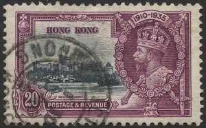 HONG KONG 1935 20c KGV  Sc 150 Used VF, Silver Jubilee