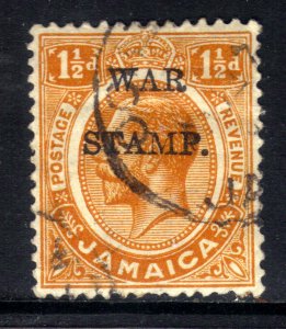 Jamaica 1917 KGV 1 1/2d Orange Used Ovpt WAR STAMP SG 74 ( C819 )