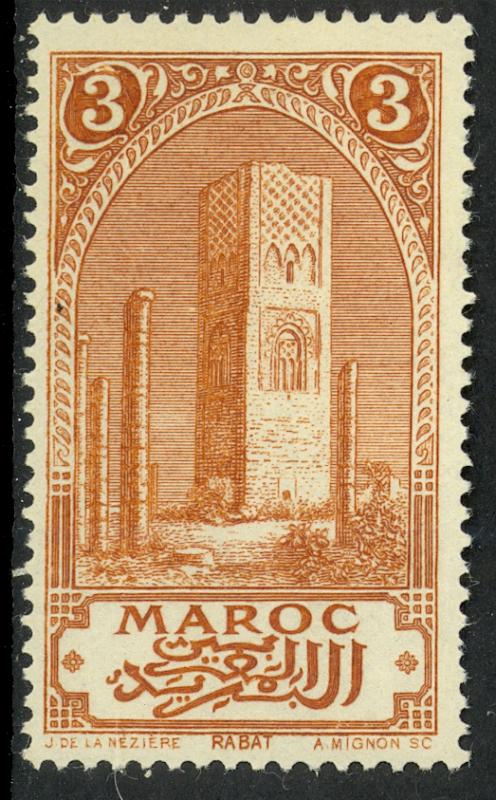 FRENCH MOROCCO 1917 3c TOWER OF HASSAN Pictorial Sc 57 MH