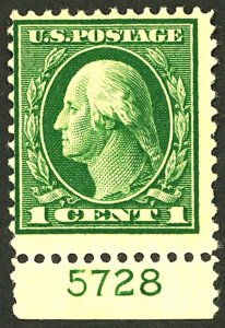 U.S. #405 MINT PL# OG HR 