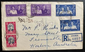 1947 Springs South Africa Airmail Cover To Australia Royal Visit Stamps