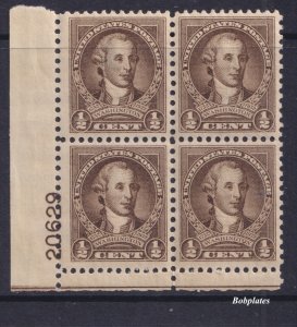 BOBPLATES #704 Washington Lower Left Plate Block 20629 VF H SCV=$5