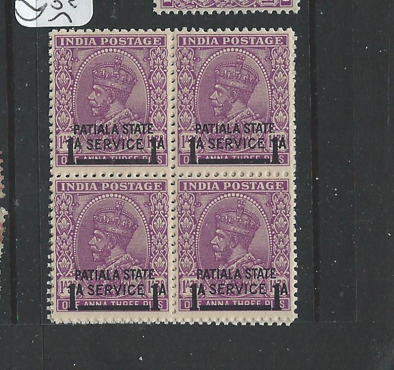 INDIA PATIALA  (P2512B) KGV 1A SERVICE, KGVI ISSUE SGO70  BL OF 4 MNH