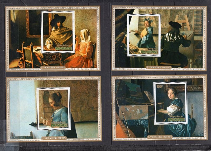 RWANDA 1975 PAINTINGS BY JAN VERMEER SET OF 4 S/S MNH