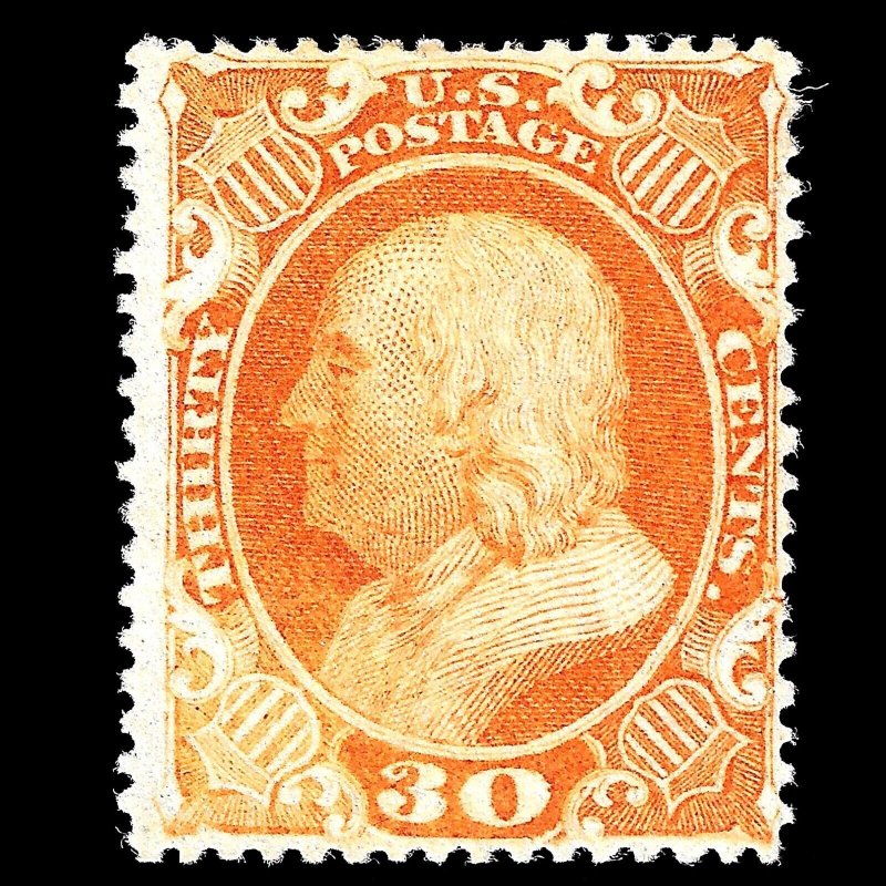 WCstamps: U.S. Scott #38 / 30c Orange, VF, Mint OGh, 2023 Crowe Cert / CV $1,900