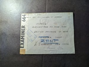 1943 Censored England POW Cover Royal Air Force RAF to Fukuoka Camp Japan