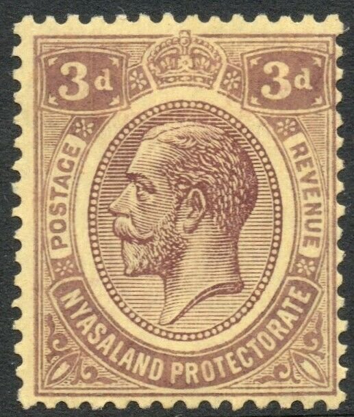 NYASALAND-1921-33 3d Purple/Pale Yellow Sg 105 LIGHTLY MOUNTED MINT V37855