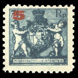 Liechtenstein #70a Cat$50, 1924 5rp on 7 1/2rp, perf. 9 1/2, never hinged