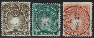 BRITISH EAST AFRICA 1890 LIGHT AND LIBERTY ½A 1A AND 2A USED