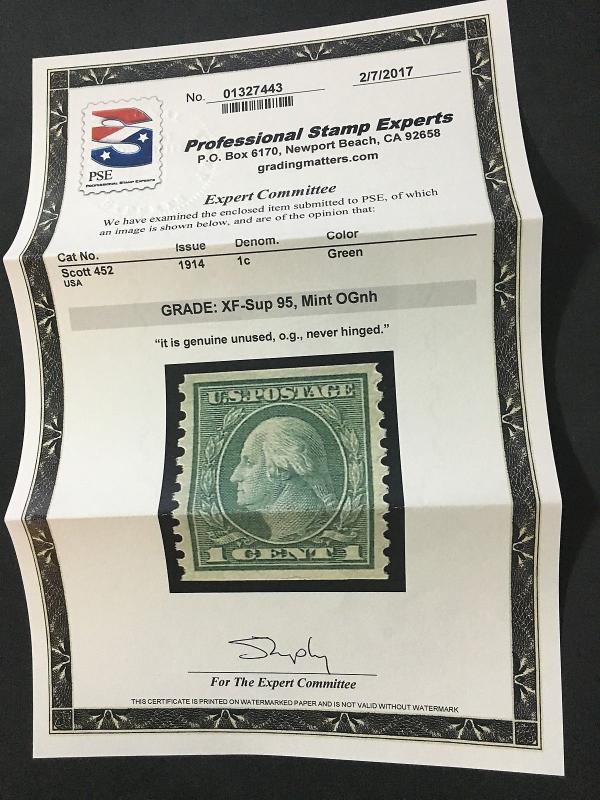 US #452 MINT OG NH **PSE GRADED 95 CERT** $ LOT #10164-15