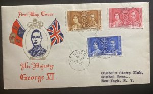 1937 St Kitts & Nevis First Day Cover FDC King George VI Coronation KGVI