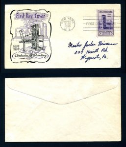 # 857 First Day Cover with Holland cachet, New York, New York - 9-25-1939