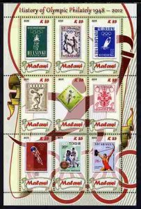 MALAWI - 2012 - History of Olympic Philately #1 -Perf 9v Sheet-MNH-Private Issue