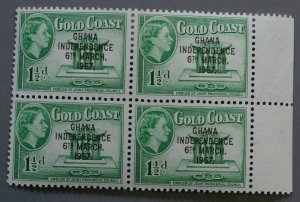 Ghana #5-13, 25-27 XF Unused NH Blocks of 4 Overprint Ghana Independence