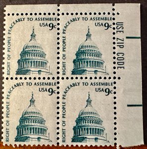 US # 1591 Right To Peaceably Assemble Zip Code block of 4 9c 1975 Mint NH