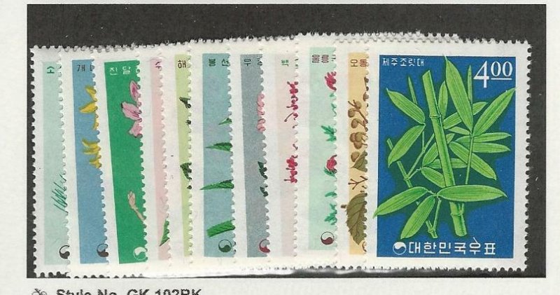 Korea, Postage Stamp, #456, 458-467 Mint LH Flowers, 1965, JFZ