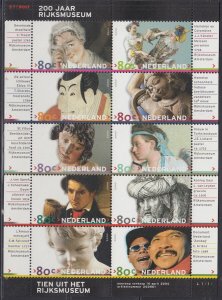 NETHERLANDS Sc # 1047a-j CPL MNH SHEET of 10 DIFF ITEMS in RIJKSMUSEUM