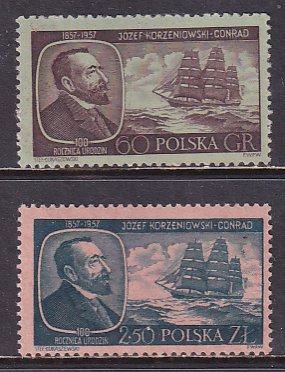 Poland 1957 Sc 797-8 Polish Born English Writer Joseph Conrad Stamp MNH