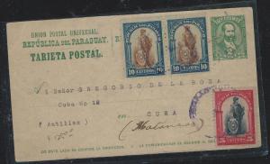 PARAGUAY (P2309B) 1912 2C PSC UPRATED 10CX2+5C TO HABANA