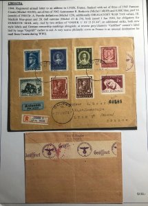 1944 Osijek Croatia German Occupation WW2 Censored Cover To Lyon France