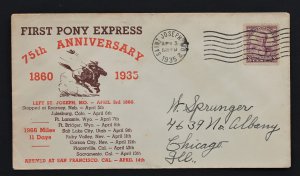 US Postal History #725 First Pony Express 75th Anniversary April 3, 1935