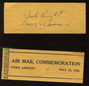 Pilot James H. Knight Signed 1938 Ford Airport Air Mail Commemoration BZ1603