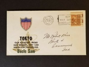 1943 Cleveland Ohio Connersville Tokyo Illustrated WWII Patriotic Airmail Cover