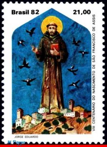 1809 BRAZIL 1982 ST.FRANCIS OF ASSISI, FAMOUS PEOPLE, RELIGION, MI# 1909, MNH