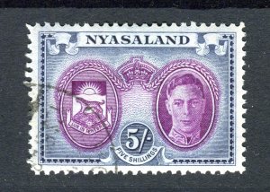 Nyasaland 1945 KGVI. 5s purple & blue. Used. SG155.