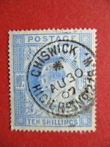 SG265 Edward VII 1902 10/- Blue Very Nice Chiswick CDS Posmark But Repaired Used