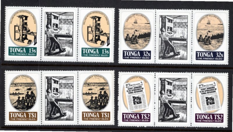 Tonga 1983 MNH Sc 551-4 Gutter Pairs