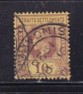 Straits Settlements 1921 Sc 191 KGV 10c violet/yellow D2 Used