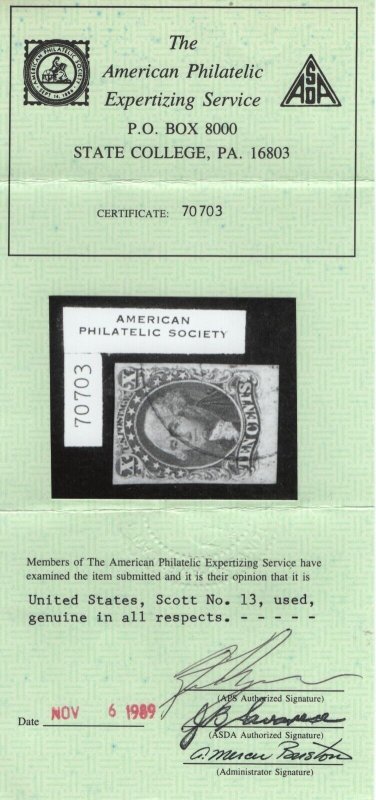 13 VF used w/ 4 margins APS cert neat cancel with nice color ! see pic !
