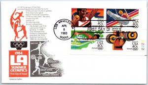 US FIRST DAY COVER 1984 OLYMPIC GAMES LOS ANGELES PB (4) ON ARISTOCRAT CACHET A